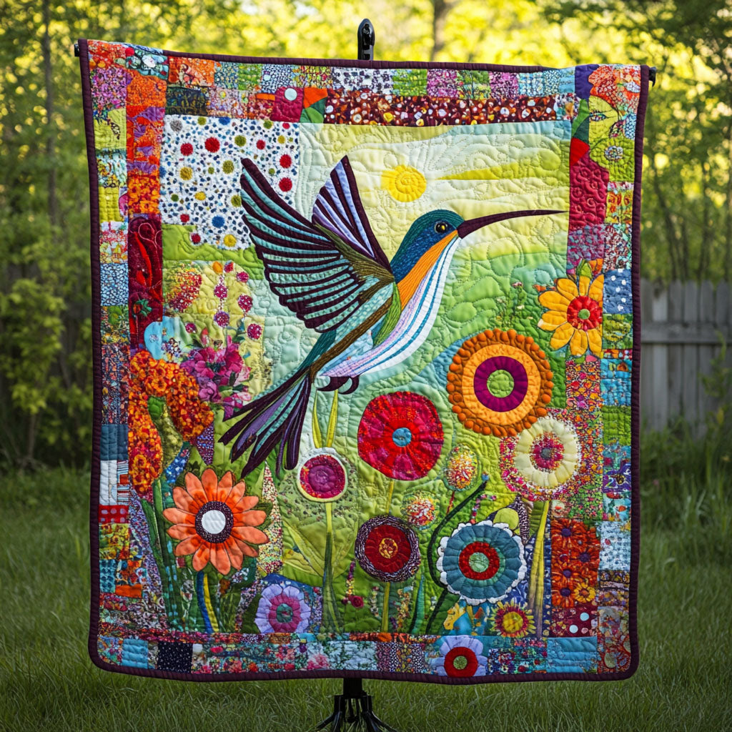 Vibrant Blossom Flight Quilted Blanket Cool Throw Blanket Birthday Presents For Hummingbird Lovers