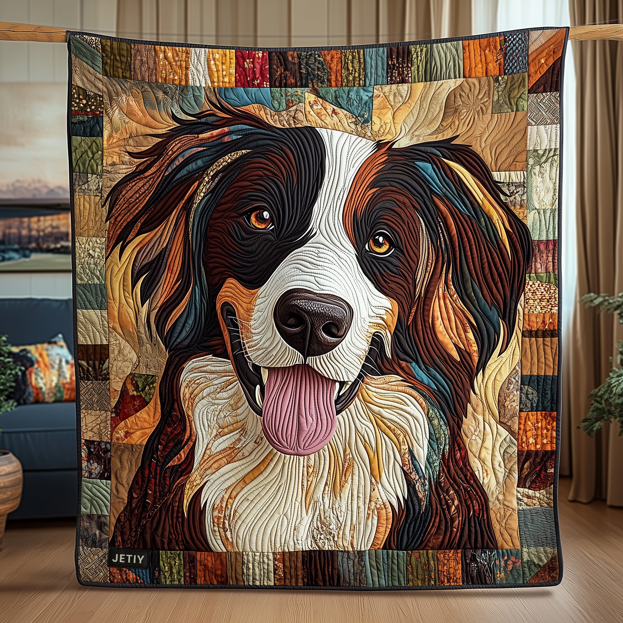Vibrant Border Collie Quilted Blanket Christmas Throw Blanket Romantic Christmas Gifts
