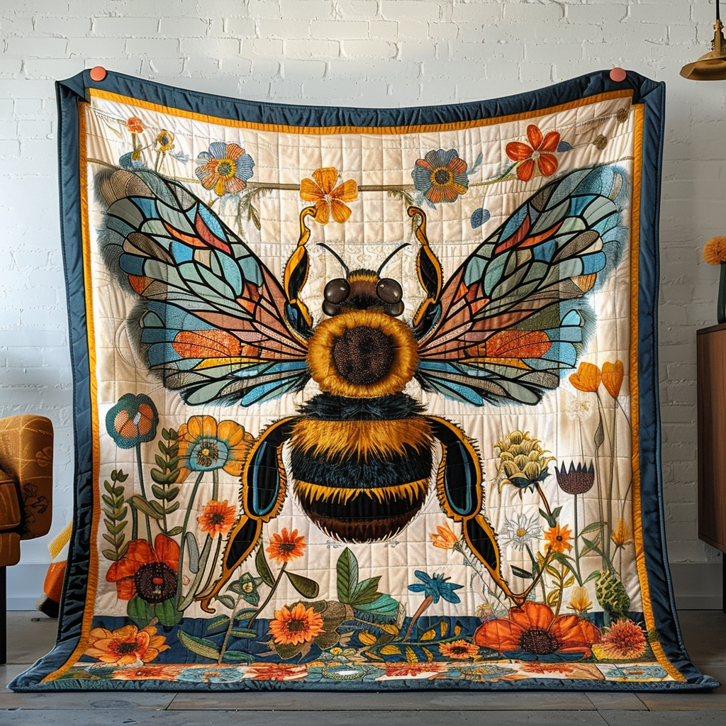 Vibrant Bumblebee Floral Quilted Blanket Cute Fuzzy Blankets