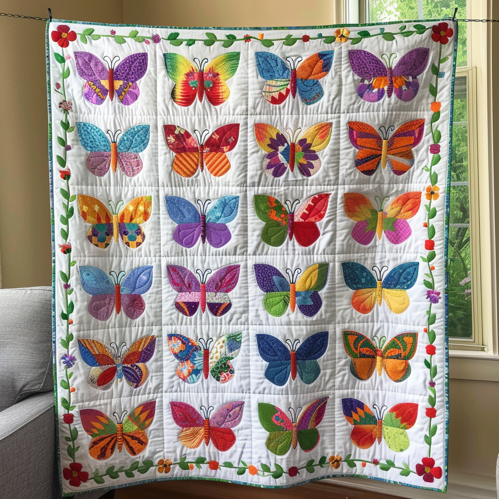 Vibrant Butterflies Quilted Blanket Gift For Butterfly Lover