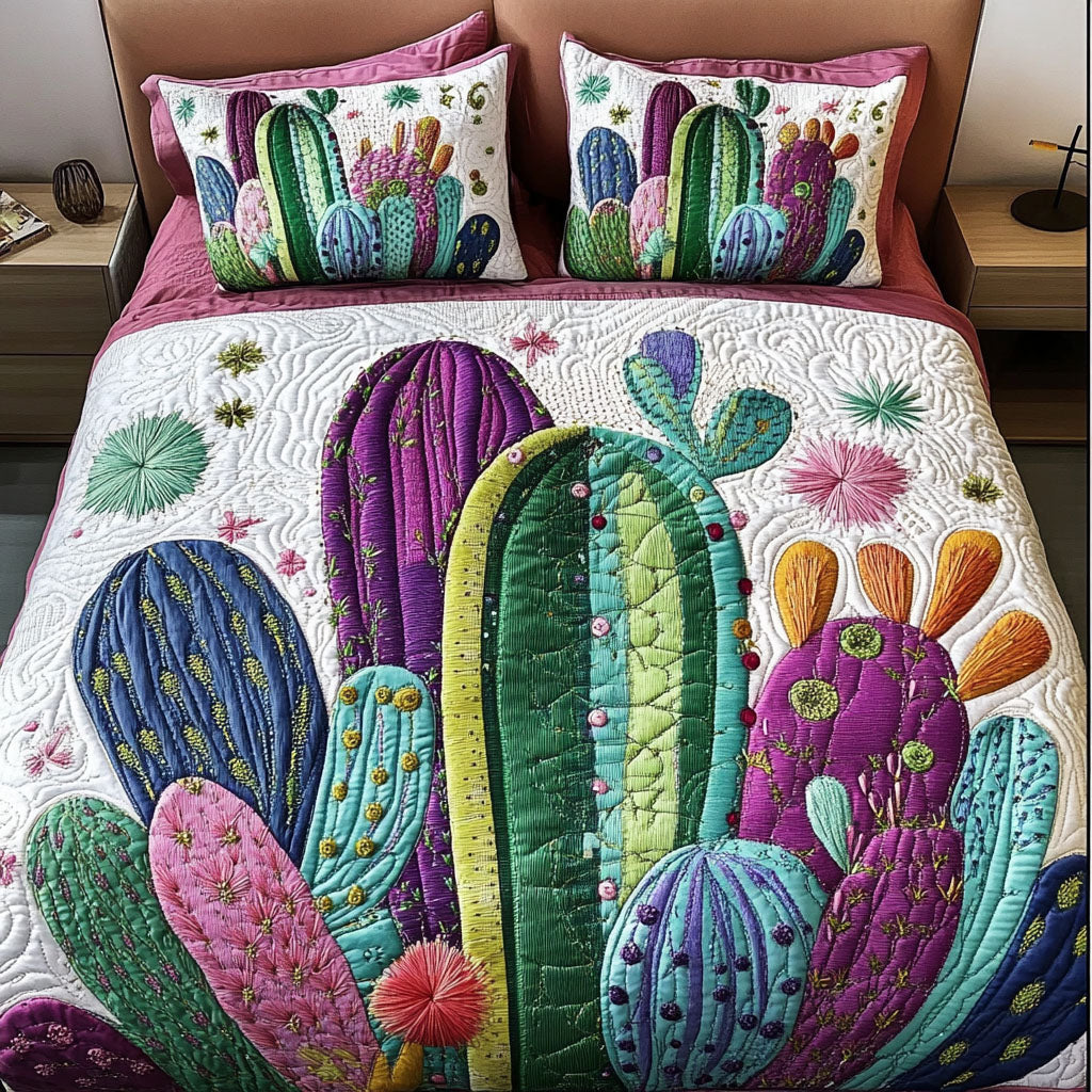 Vibrant Cactus Garden Quilted Bedding Set Christmas Duvet Sets Great CactusLover Gifts