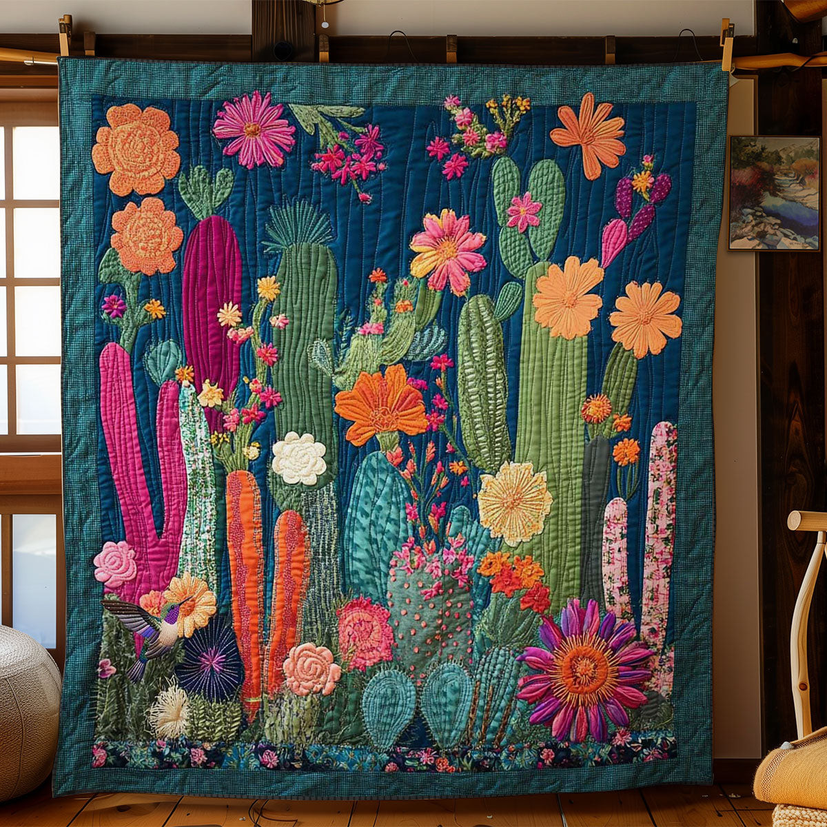 Vibrant Cactus Garden Xmas Quilted Blanket Blanket Coolf Gifts For Married Couples