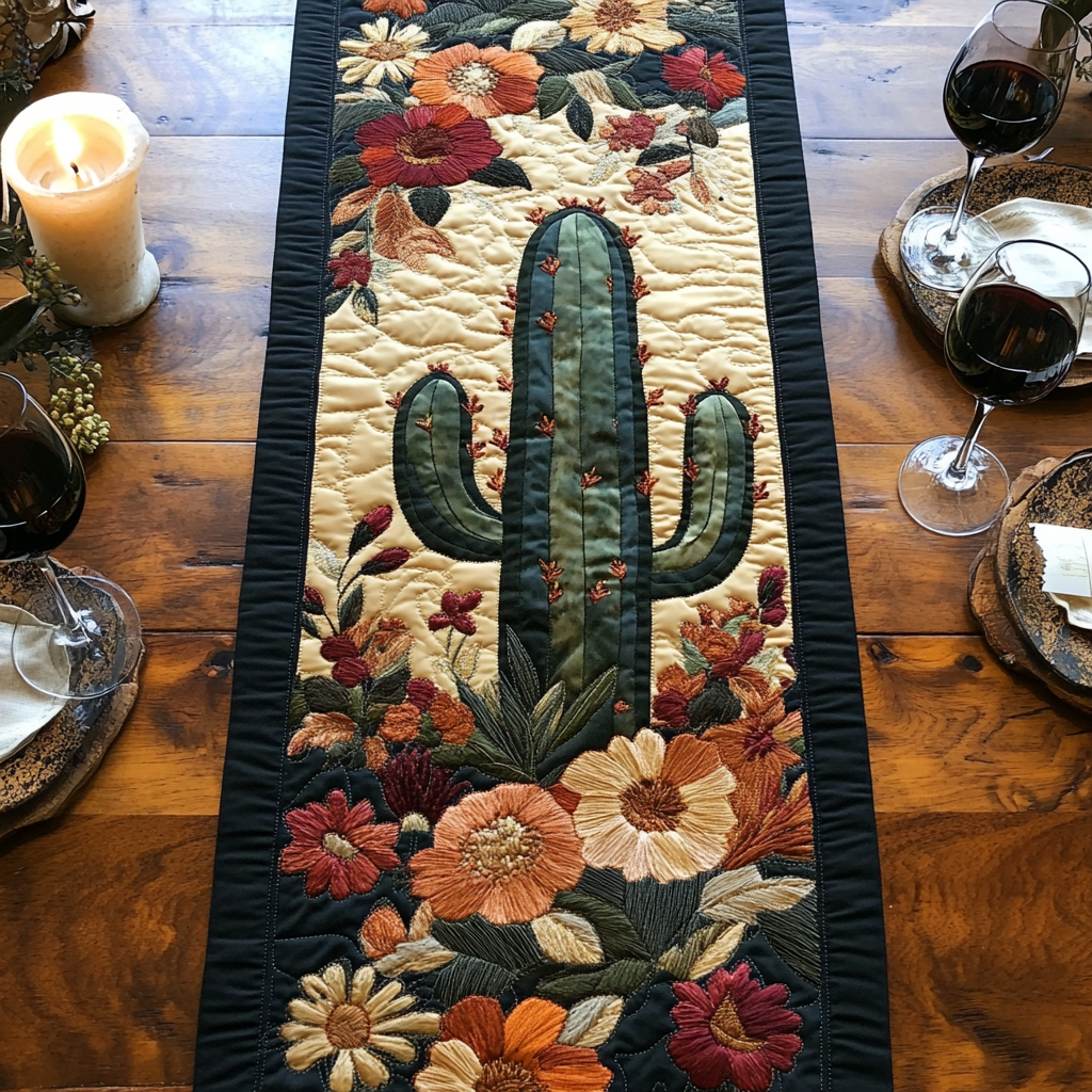 Vibrant Cactus Quilted Table Runner Kitchen Table Decor Unique Cactus Gifts