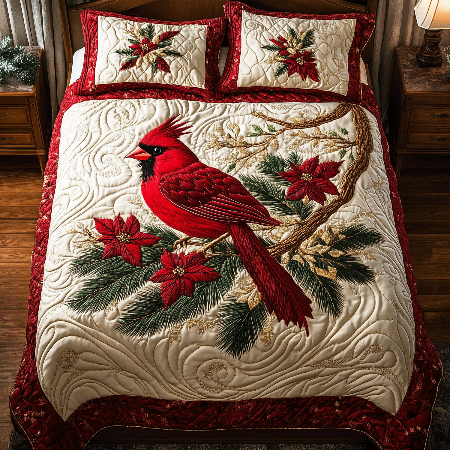 Vibrant Cardinal Quilted Bedding Set Christmas Bedding King Father Son Christmas Gifts