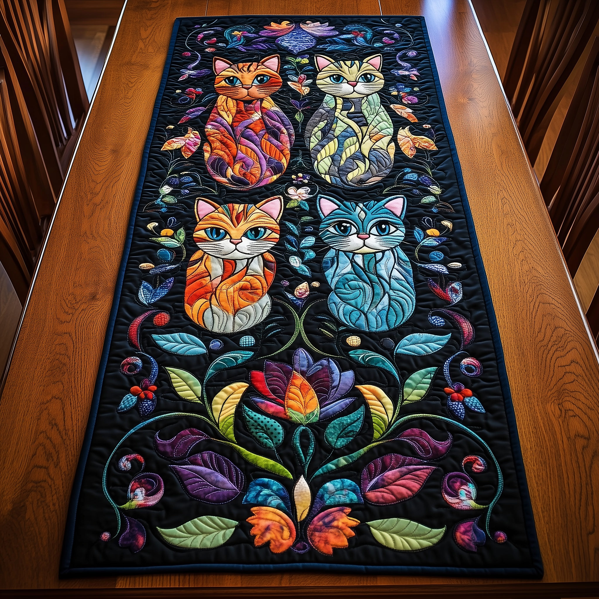 Vibrant Cat Quilted Table Runner Decorations Best Gifts For Cats For Christmas