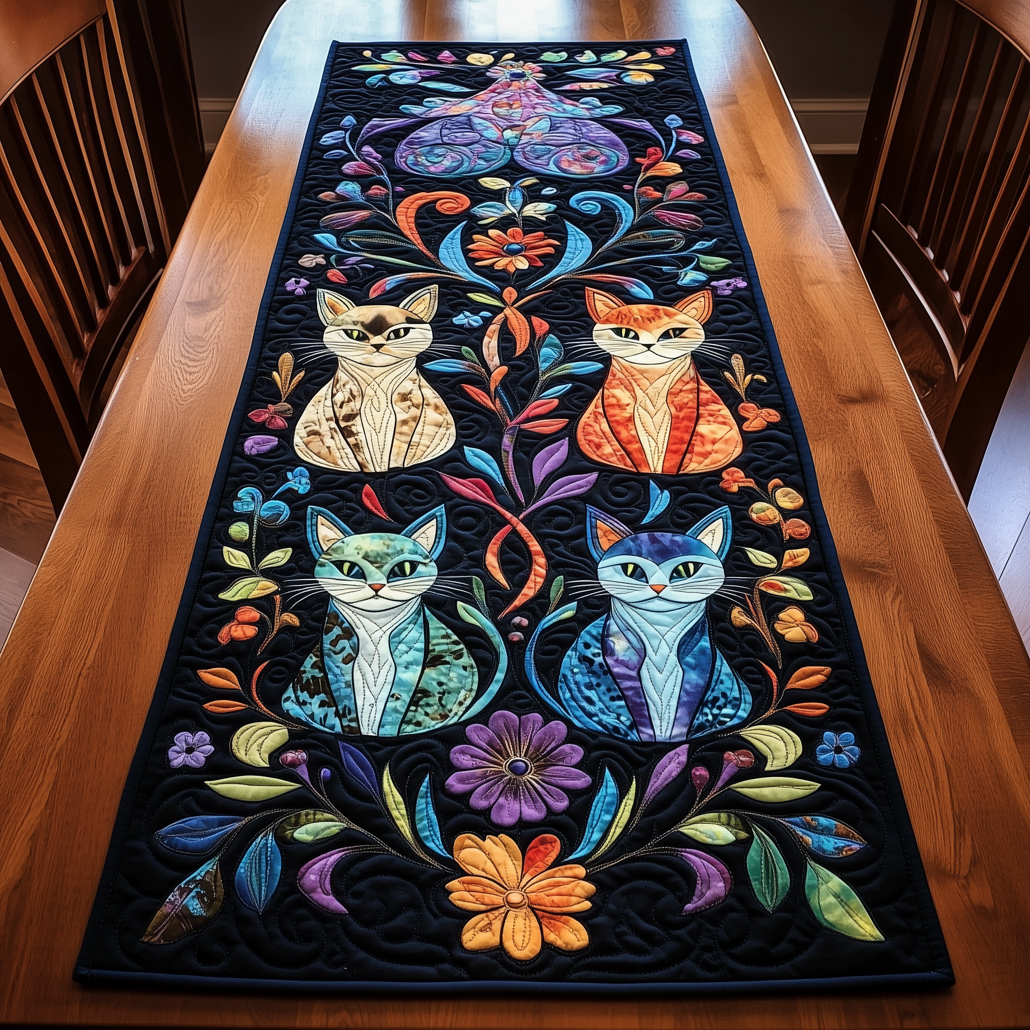 Vibrant Cat Quilted Table Runner Decorations Best Gifts For Cats For Christmas