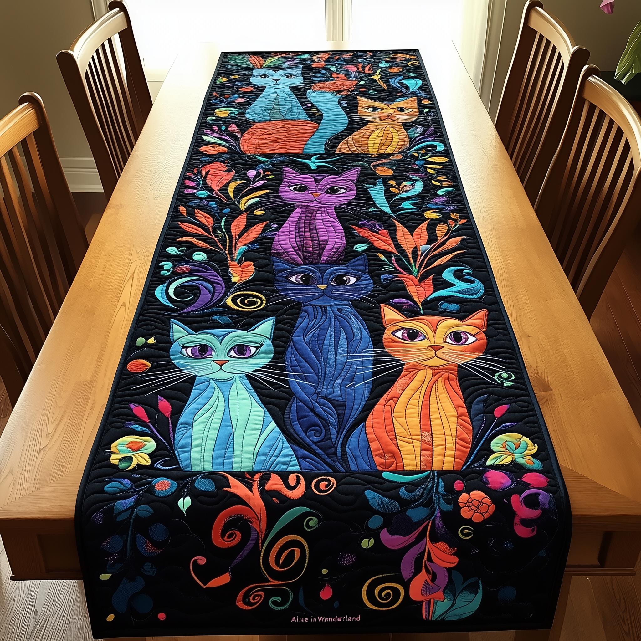 Vibrant Cat Quilted Table Runner Holiday Decorations Cat Christmas Gifts For Owners