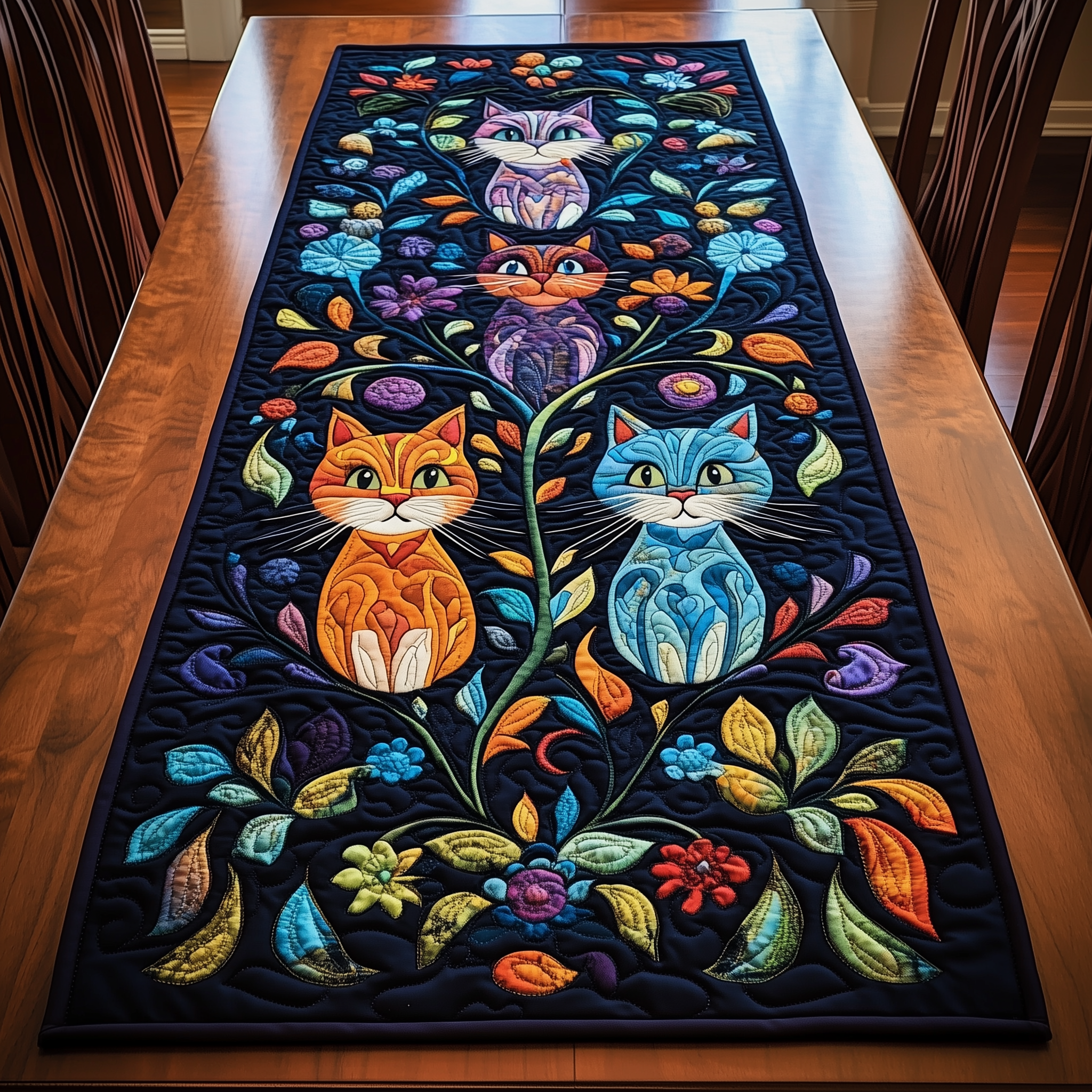 Vibrant Cat Quilted Table RunnerCat Xmas Presents Item Themed Christmas Gifts