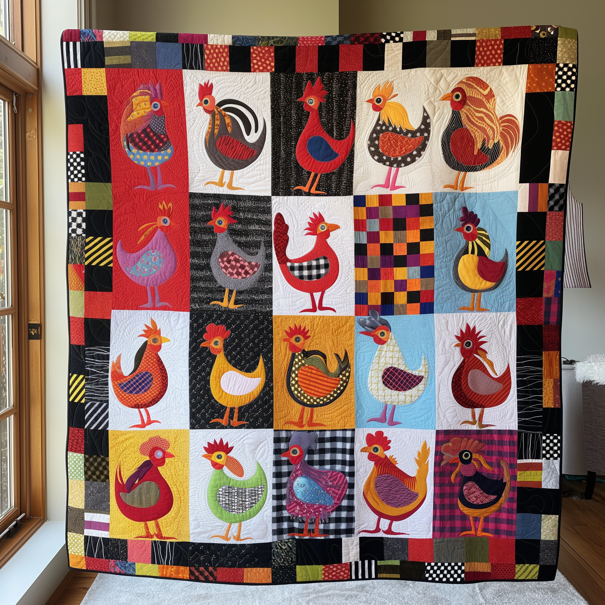 Vibrant Chicken Patch Quilted Blanket Gifts For Chicken Owners