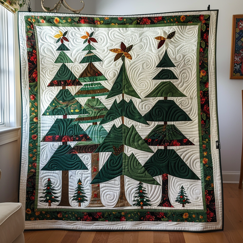 Vibrant Christmas Tree Quilted Blanket Christmas Throw Blankets Presents For Mom