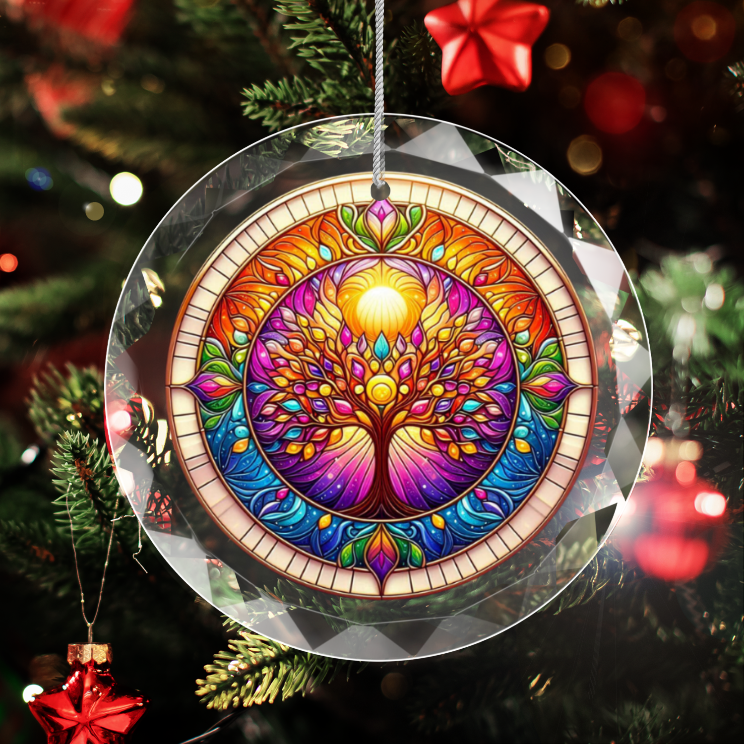Vibrant Color Tree Of Life Glass Ornament Present For Family Friends