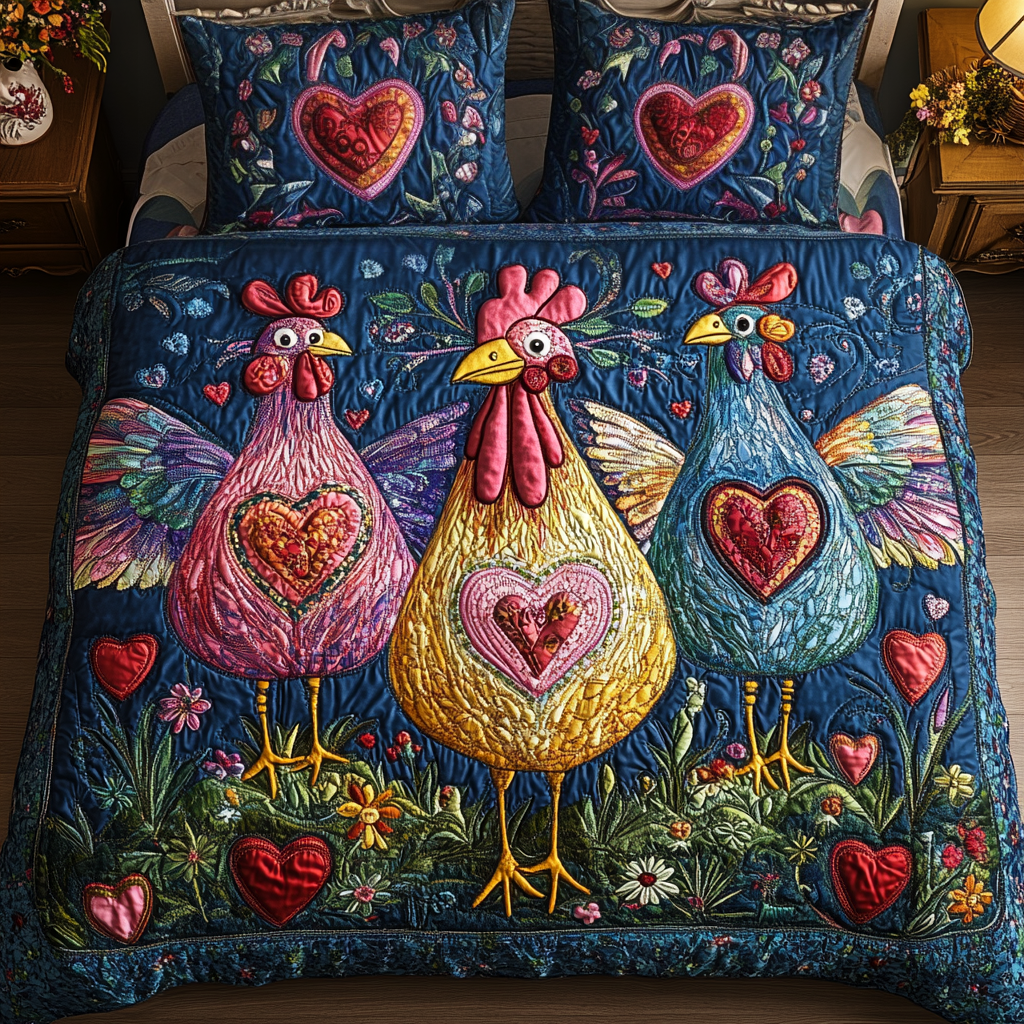 Vibrant Coop Quilted Bedding Set Luxury Bed Sheet Gift Set for Ultimate Comfort