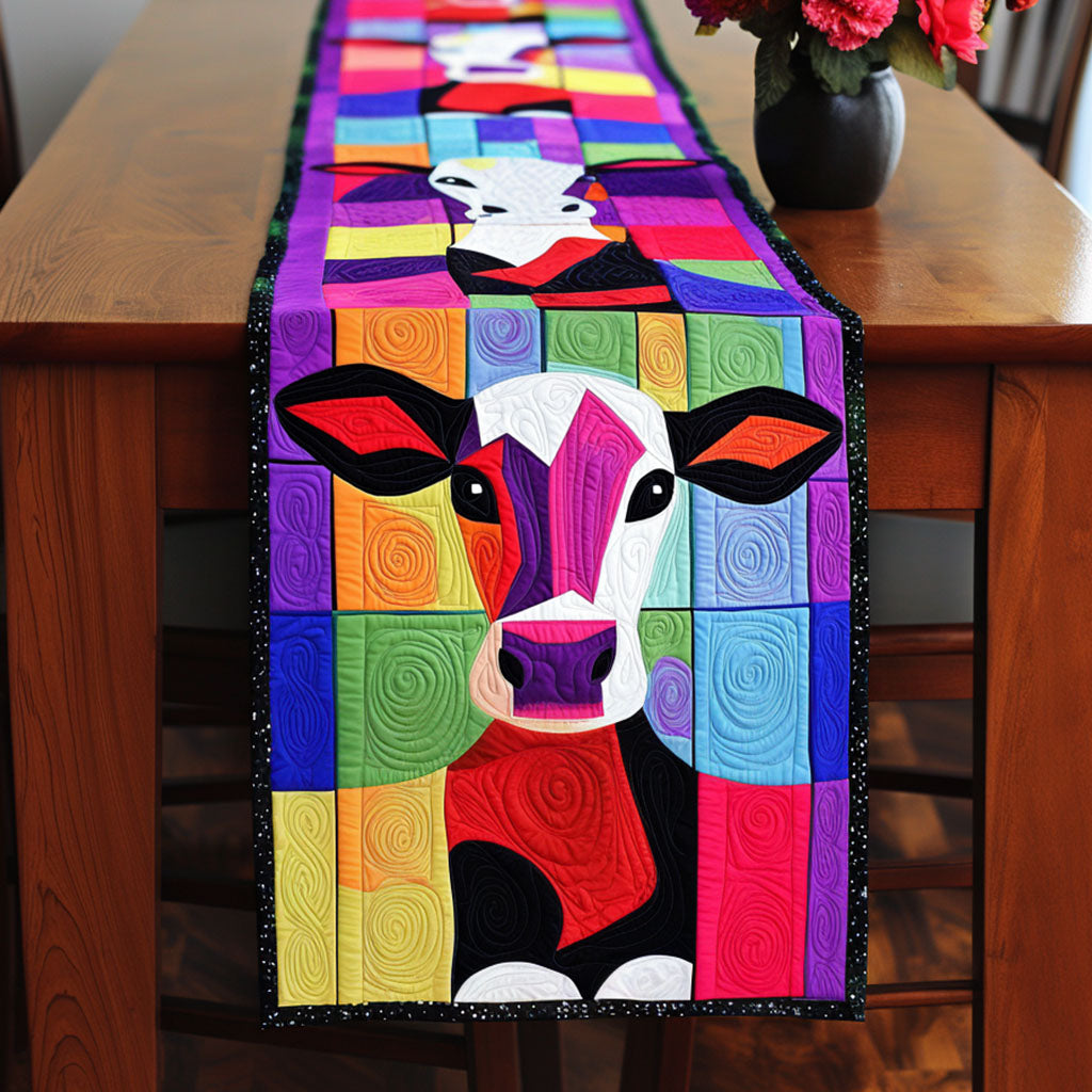 Vibrant Cow Quilted Table Runner Farmhouse Table Runner Ideas Cow Christmas Gift