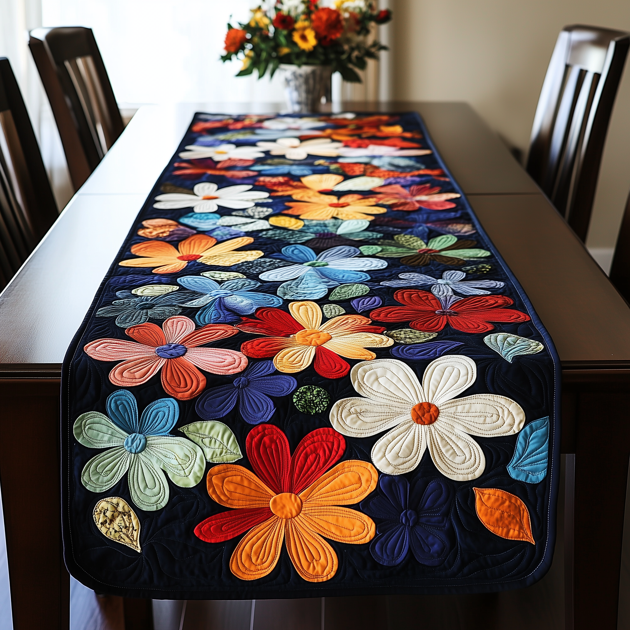 Vibrant Daisy Quilted Table Runner Holiday Dining Table Runner Decorations Daisy Themed Gifts