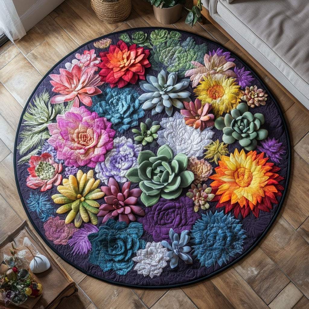 Vibrant Desert Flora Quilted Round Mat Christmas Entry Way Decor Cactus Gifts For Mom Mother's Day
