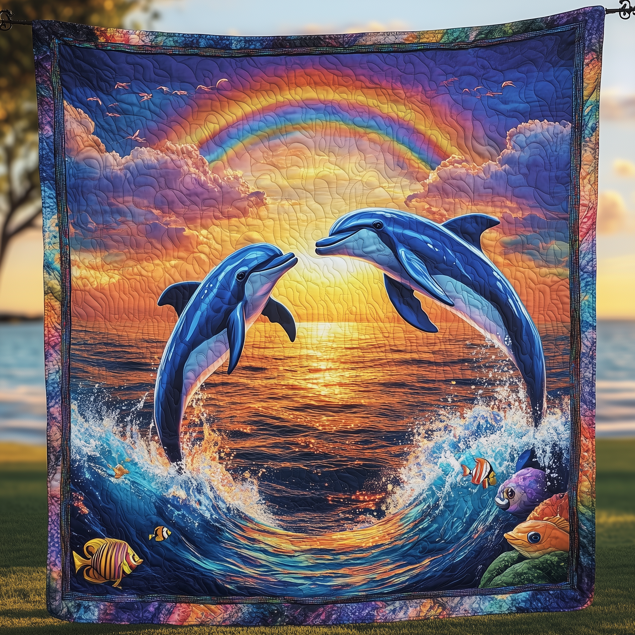 Vibrant Dolphin Joy Quilted Blanket Christmas Throw Blanket Christmas Presents For Her
