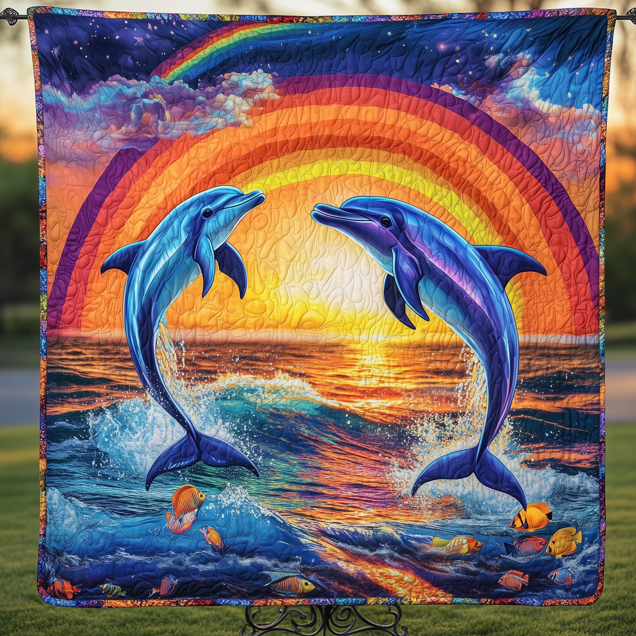 Vibrant Dolphin Joy Quilted Blanket Christmas Throw Blanket Christmas Presents For Mom