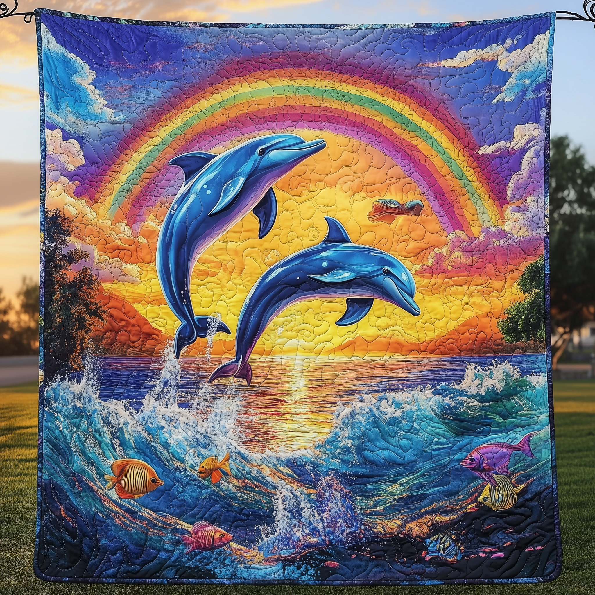 Vibrant Dolphin Joy Quilted Blanket Christmas Throw Blanket Christmas Presents For Wife