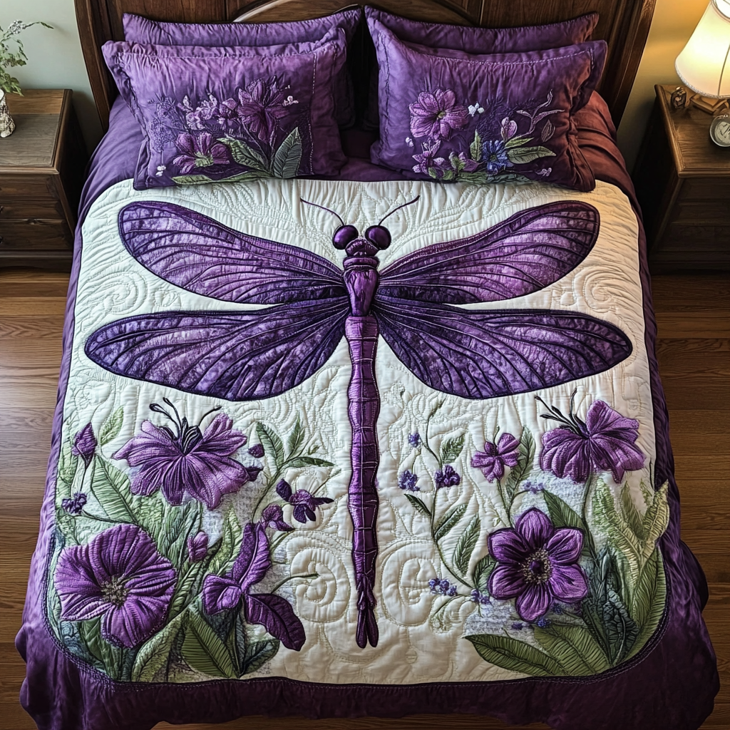 Vibrant Dragonfly Quilted Bedding Set Bedroom Decor Best Dragonfly Lover Gifts For Her