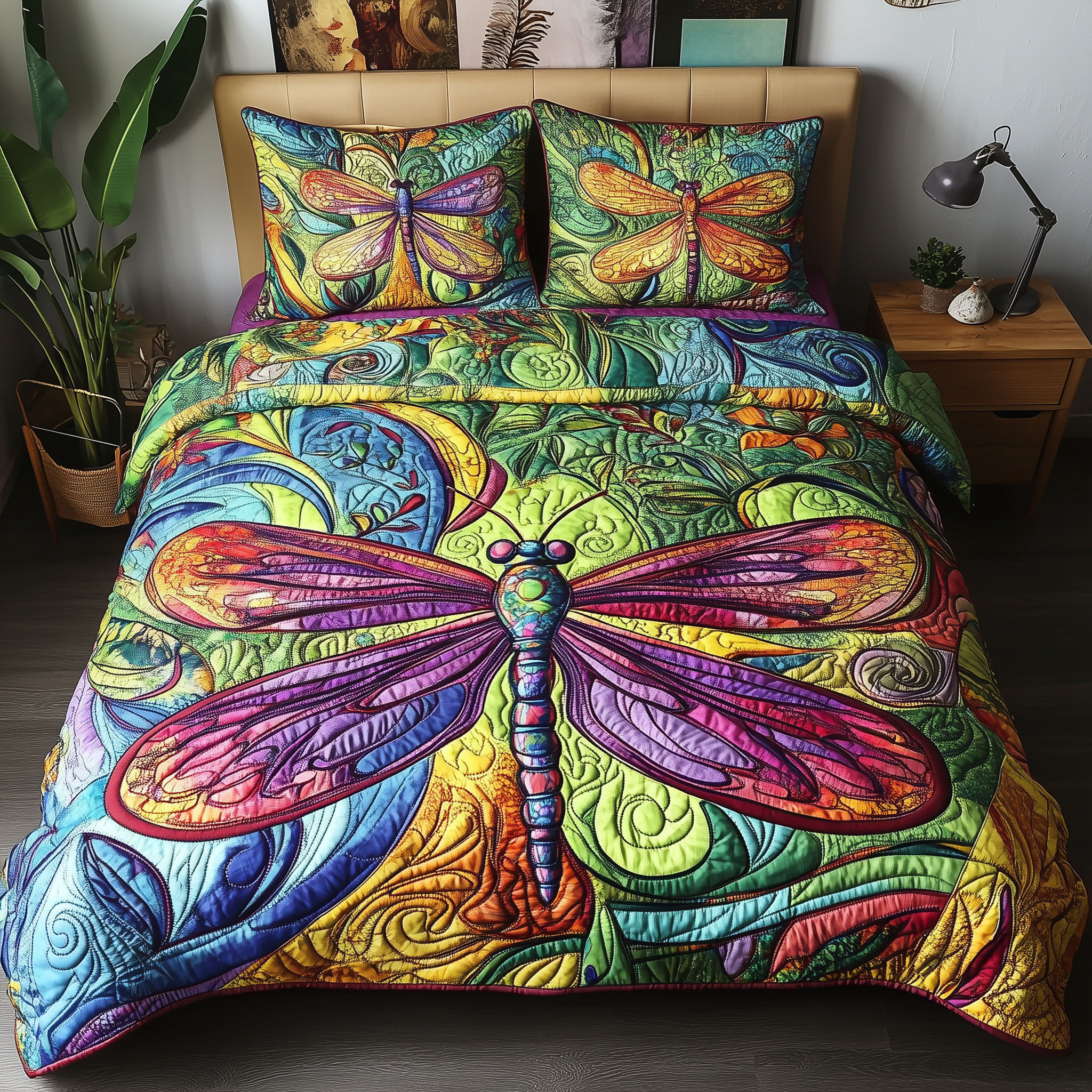 Vibrant Dragonfly Quilted Bedding Set Christmas Bedding Set Christmas Gift Ideas For Couples