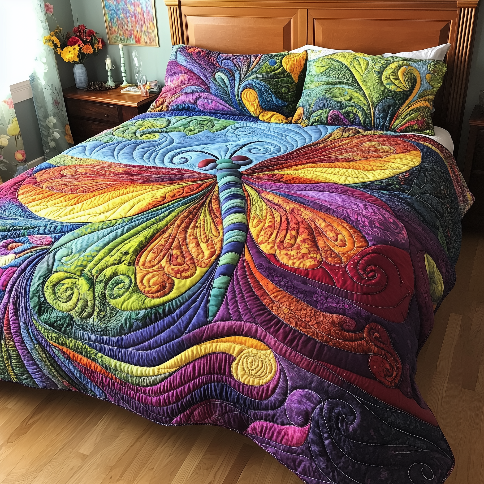 Vibrant Dragonfly Quilted Bedding Set Christmas Bedding Set Christmas Gifts For Couples