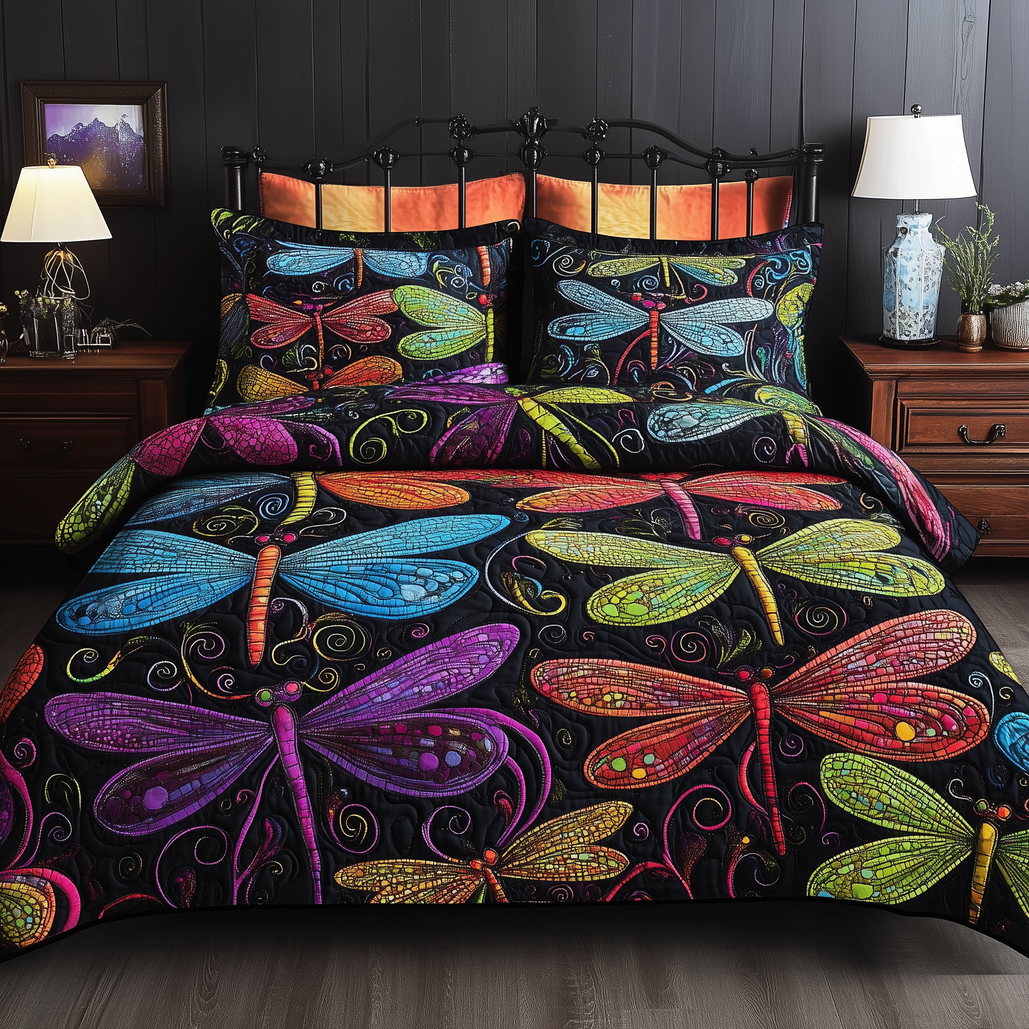 Vibrant Dragonfly Quilted Bedding Set Christmas Bedding Set Cool Christmas Gifts For Couples