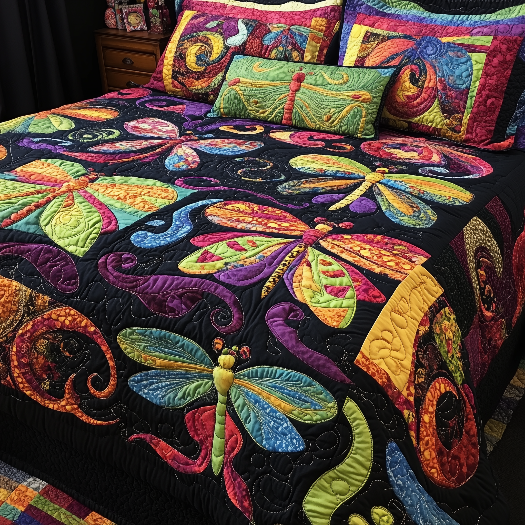 Vibrant Dragonfly Quilted Bedding Set Christmas Bedding Set Unique Christmas Gifts For Couples