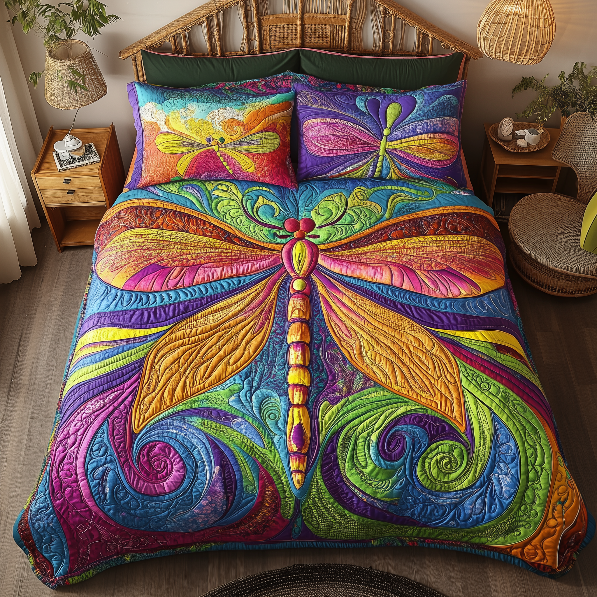 Vibrant Dragonfly Quilted Bedding Set Xmas Bedding Set Unique Christmas Gifts For Parents