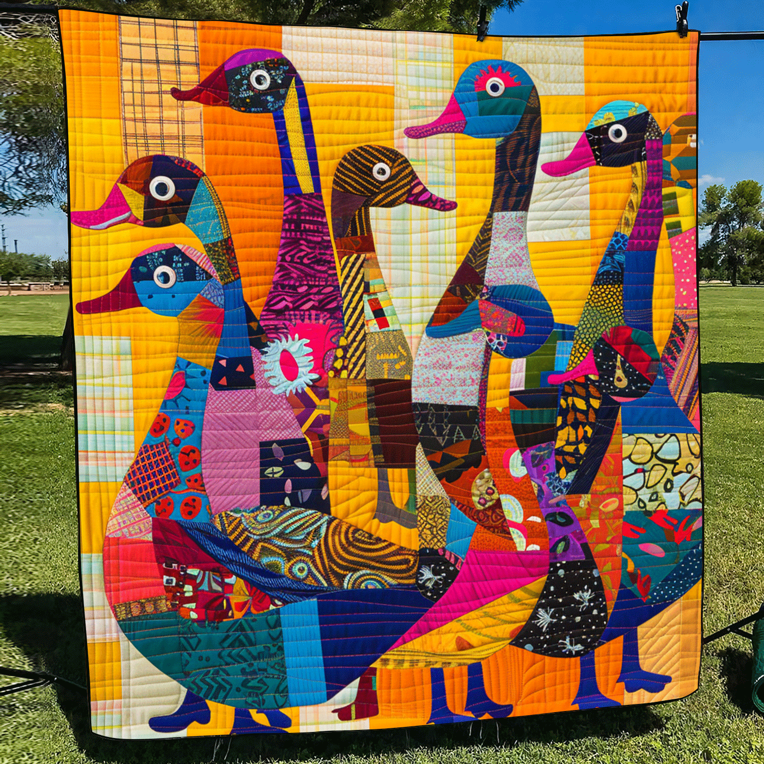 Vibrant Duck Village Quilted Blanket Farm Animal Blanket
