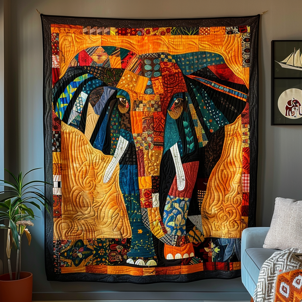 Vibrant Elephant Safari Quilted Blanket Elephant Gifts For Her