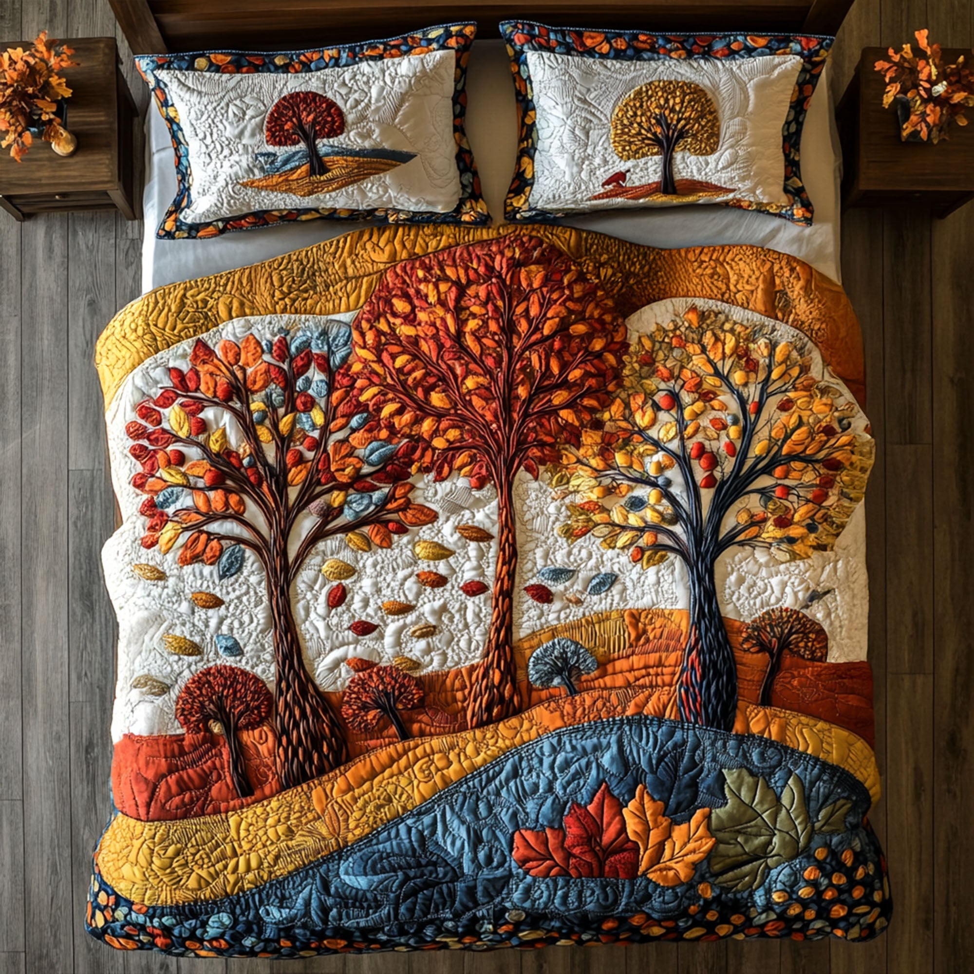 Vibrant Fall Quilted Bedding Set Aesthetic Room Decor Fun Fall Gift Idea