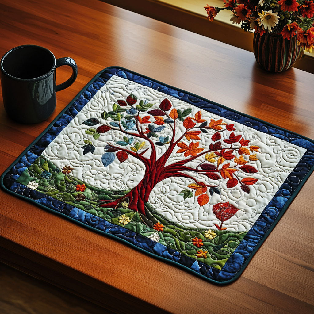 Vibrant Fall Tree Quilted Placemat Christmas House Decor Tree Of Life Gifts Father'S Day