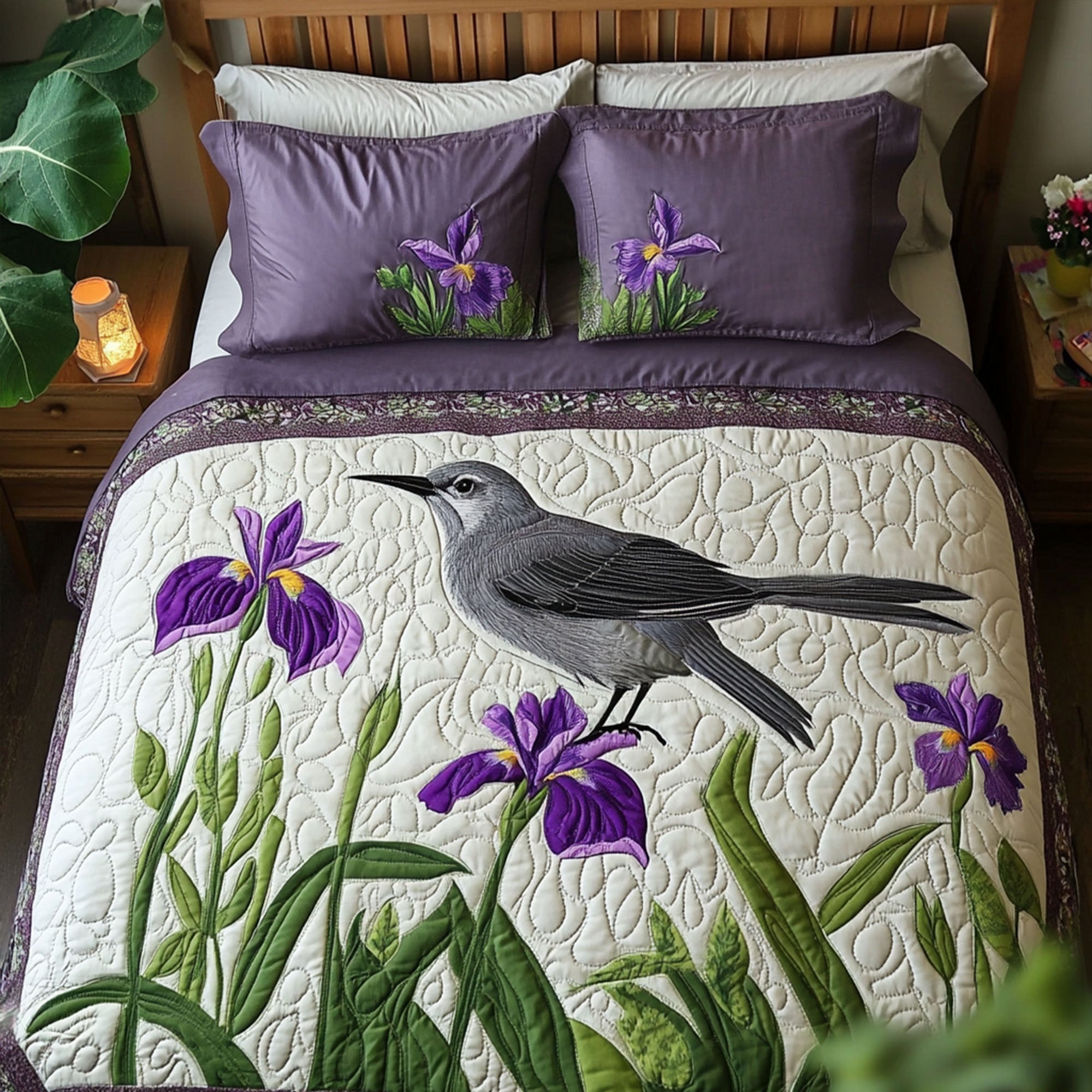 Vibrant Feathered View Quilted Bedding Set Bed Room Decoration Bird Gifts For Bird Lovers