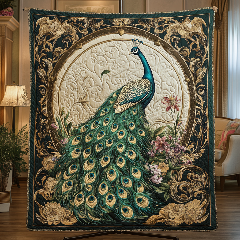 Vibrant Feathers Quilted Blanket Bedroom Xmas Decor Gifts For Peacock Lovers