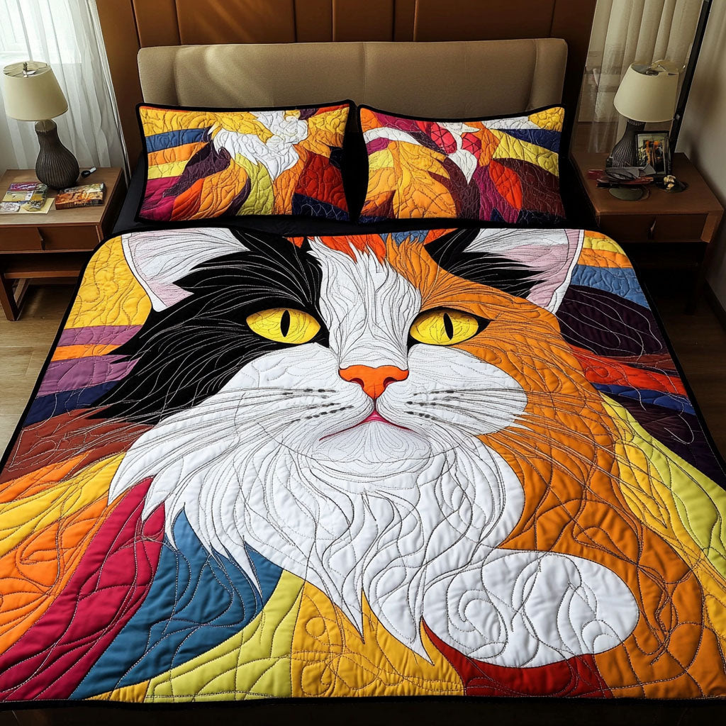 Vibrant Feline Essence Quilted Bedding Set Luxury Bed Sheet Gift Set for Ultimate Comfort