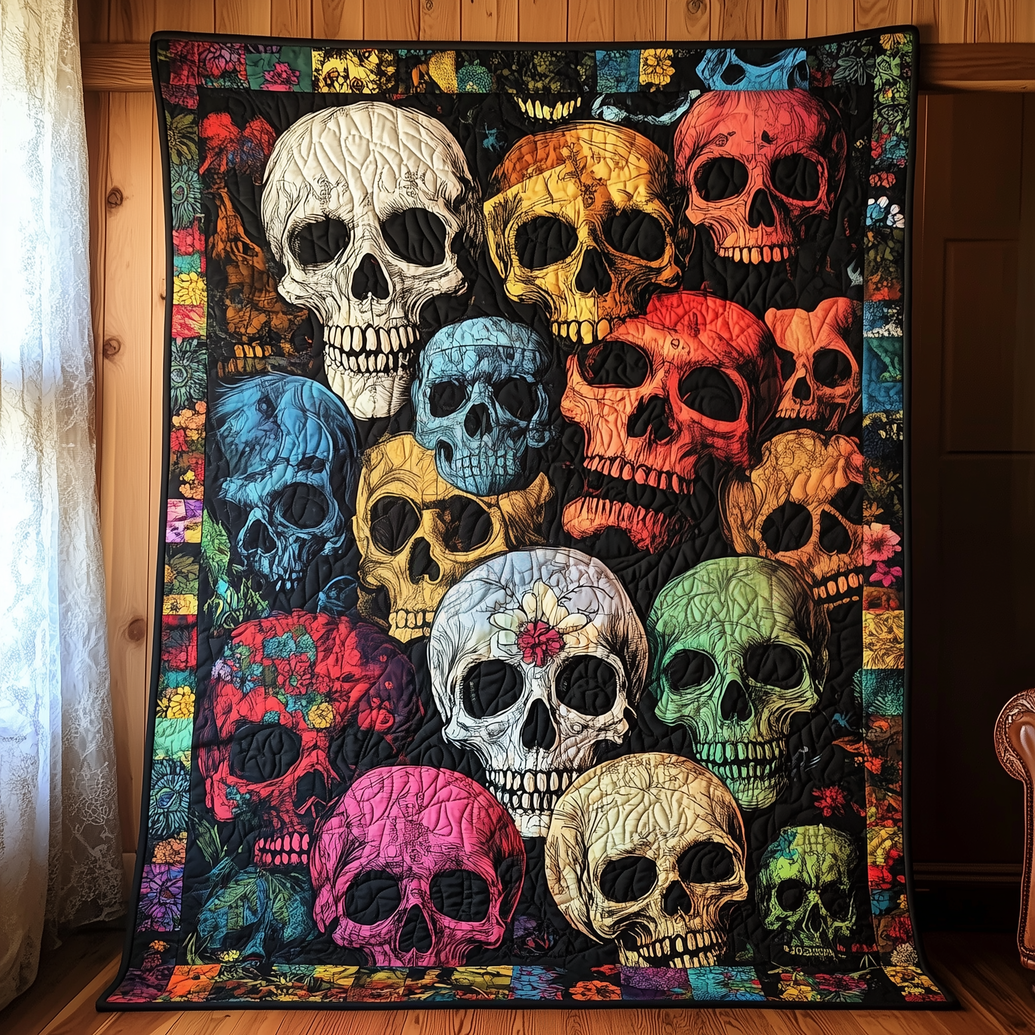 Vibrant Festive Skull Quilted Blanket Christmas Throw Blanket Best Christmas Gifts For Women