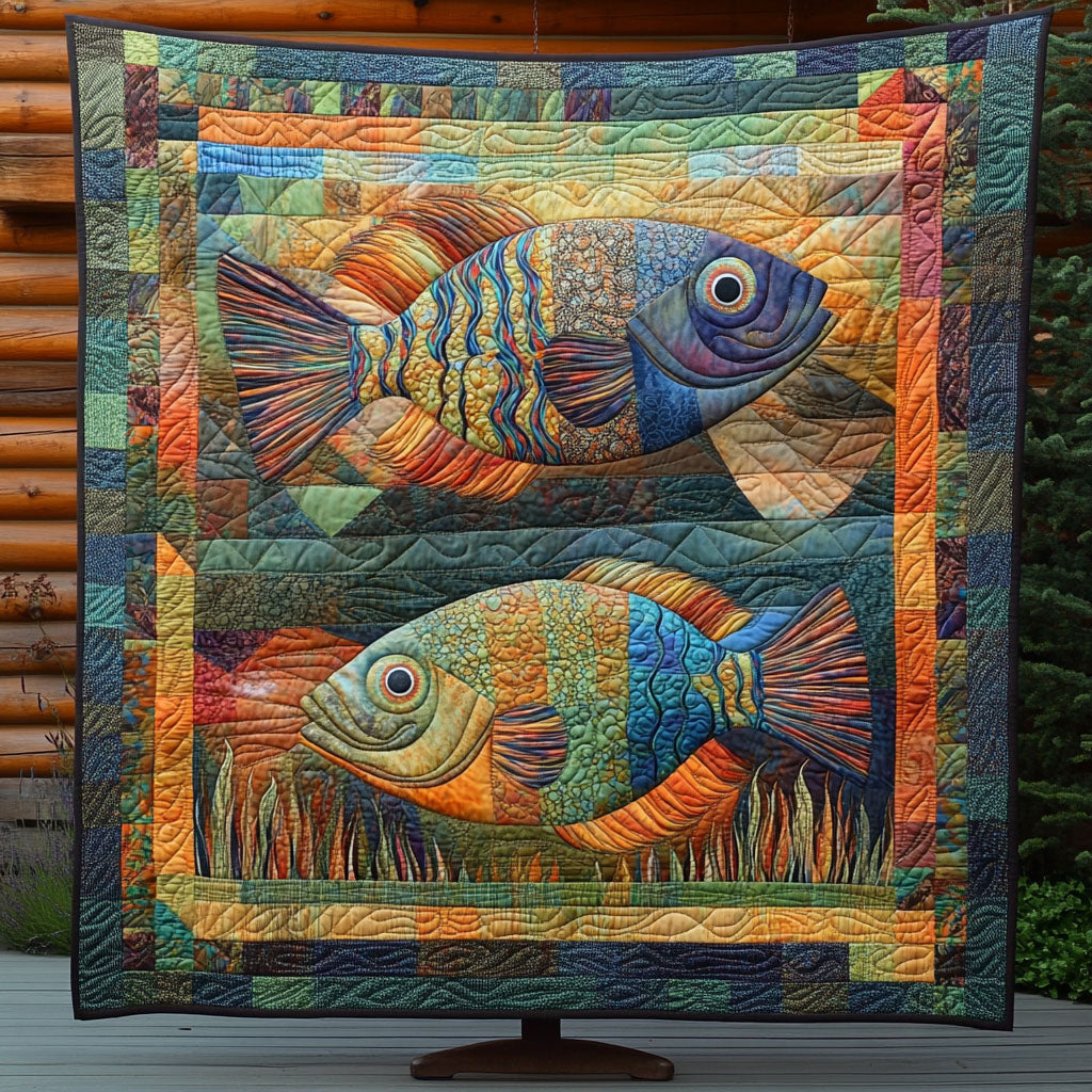 Vibrant Fish Connection Quilted Blanket Best Throw Blanket Fishing Gifts For Him