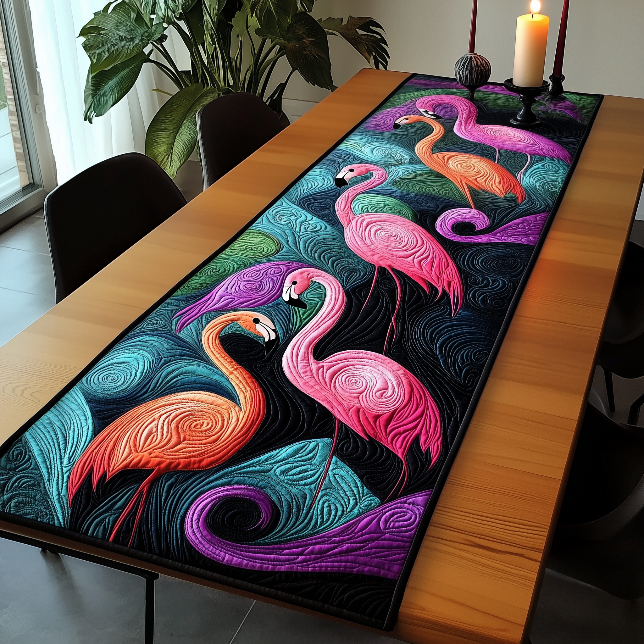 Vibrant Flamingo Quilted Table Runner Modern Dining Holiday Table Christmas Flamingo Inspired Gifts