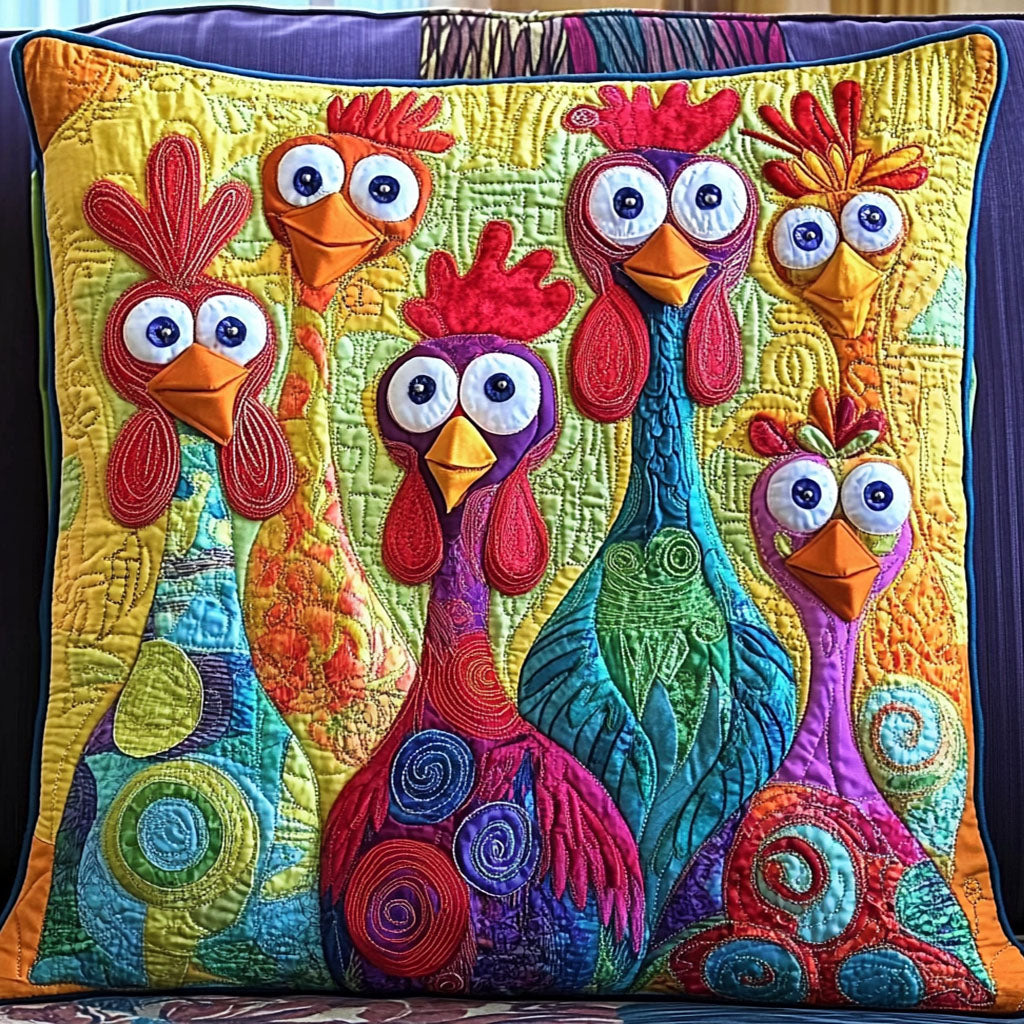 Vibrant Flock Quilted Pillow Case Cute Pillow Covers Chicken Related Gift Items