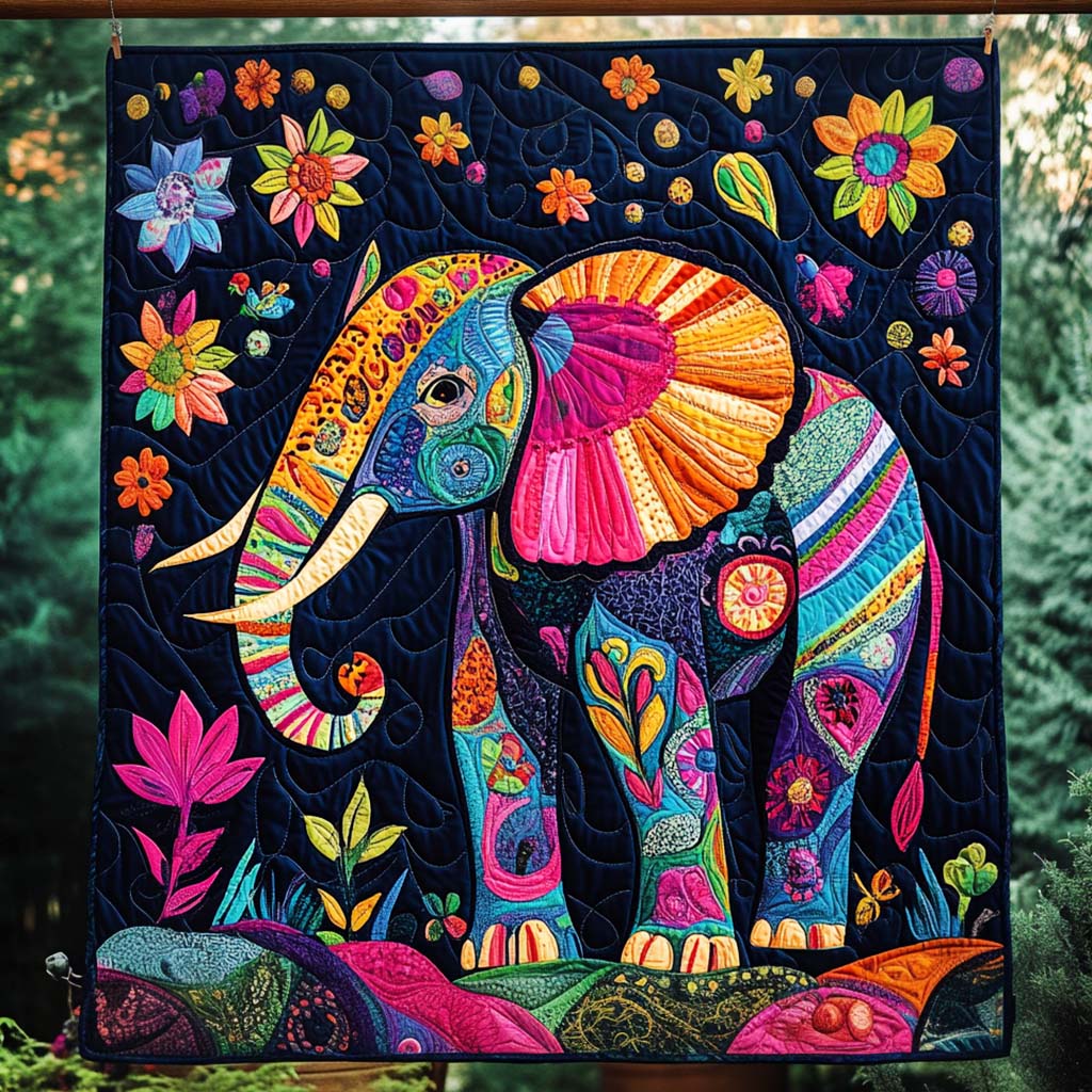 Vibrant Floral Elephant Quilted Blanket Gift For Elephant Lover