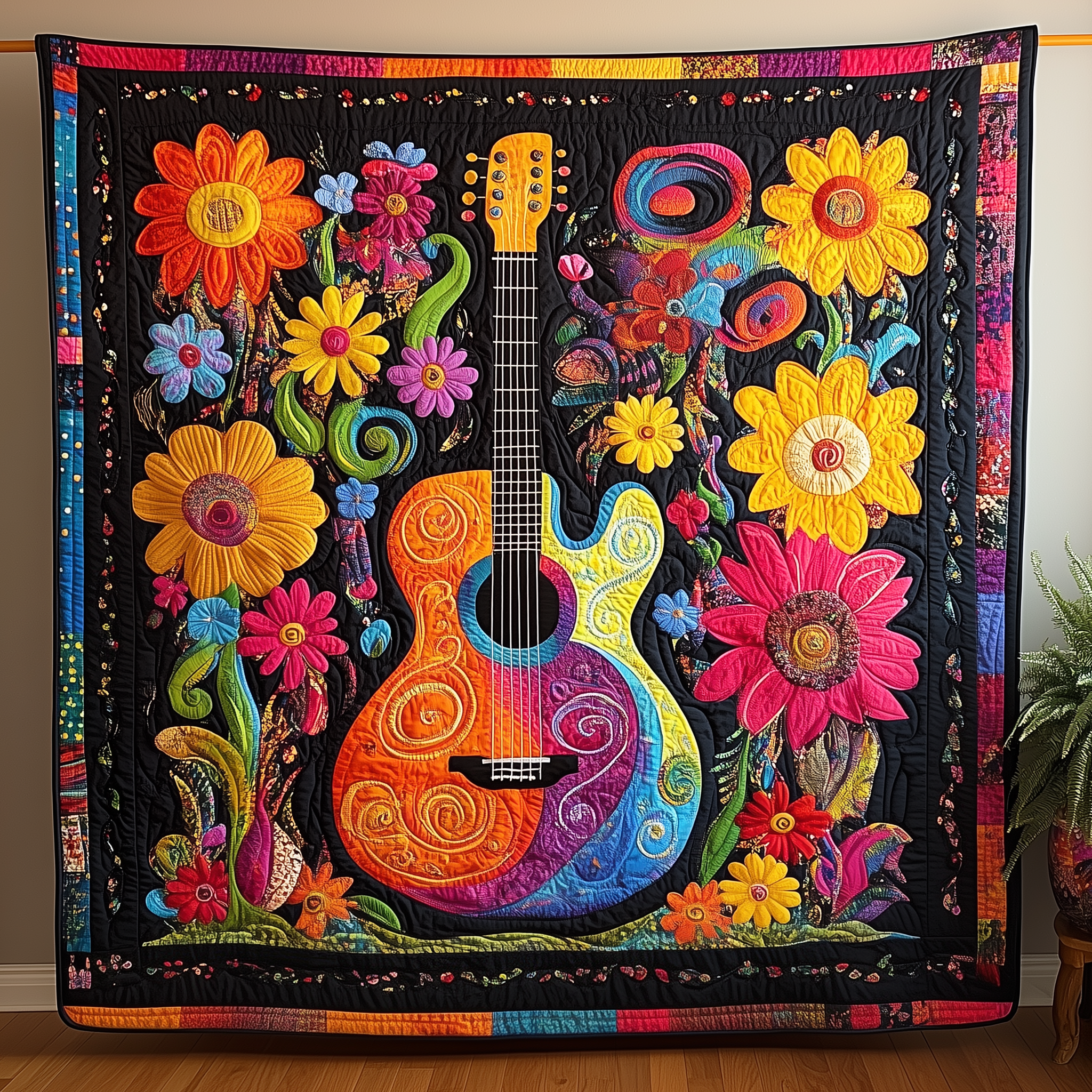 Vibrant Floral Melody Quilted Blanket Christmas Throw Blanket Grandparent Christmas Gifts