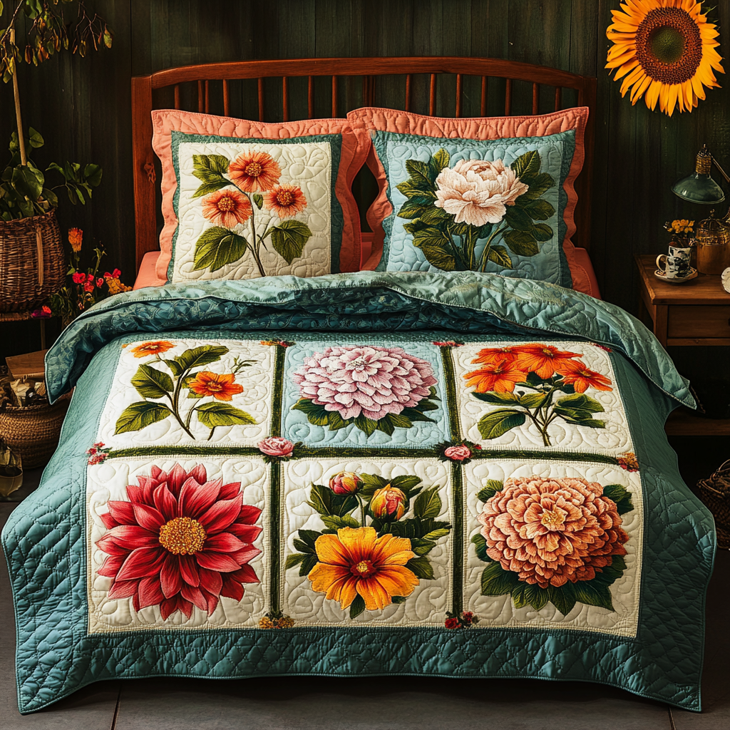 Vibrant Floral Patchwork Quilted Bedding Set Best Christmas Duvet Sets Best Gifts For Flower Lovers
