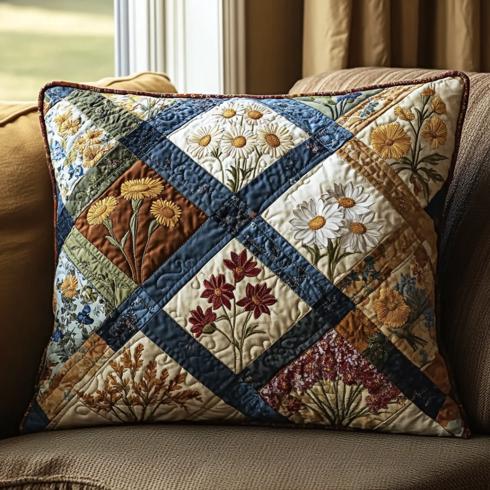 VIbrant Flowers Patchwork Quilted Pillow Case Best Cool Pillow Cases Sunflower Gift Items