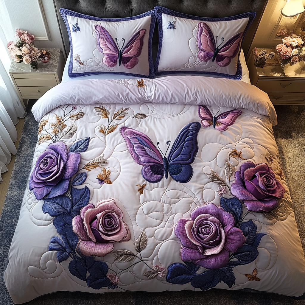 Vibrant Flutter Quilted Bedding Set Aesthetic Room Decor Butterfly Gifts For Her
