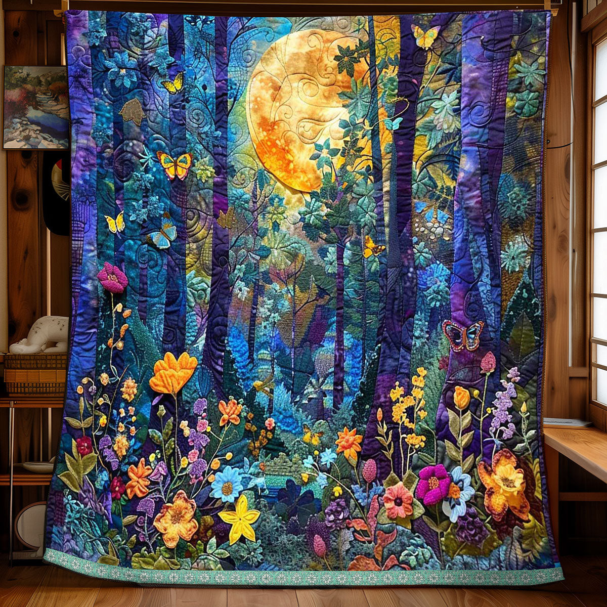 Vibrant Forest Moonlight Quilt Blanket Throws For Couch Cute Mothers Day Gifts