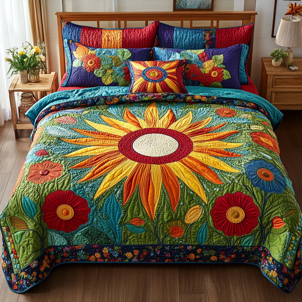 Vibrant Garden Bloom Quilted Bedding Set Perfect Bedding Gift Set for Family and Friends