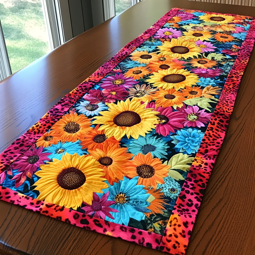 Vibrant Garden Quilted Table Runner Elegant Holiday Table Runners Gifts For Flower Enthusiasts