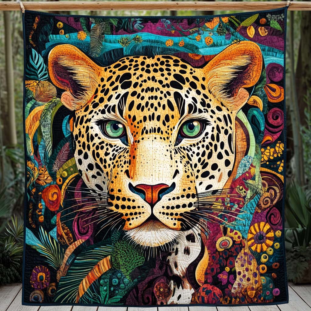 Vibrant Gaze Quilted Blanket Leopard Blanket Leopard Gifts For Her