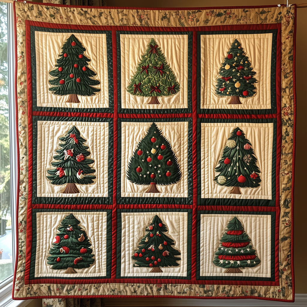 Vibrant Geometric Christmas Tree Quilt Unique Holiday Gift Idea with Quilt Blanket