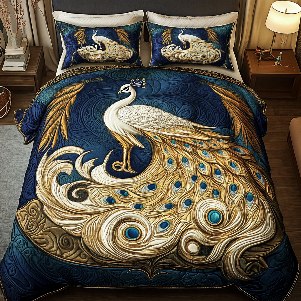 Vibrant Glory Quilted Bedding Set Cozy Bedroom Decor Peacock Lovers Presents